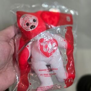 McDonalds Ty Beanie Baby Shake the Bear Toy Red White Plush 2004 Sealed Bag